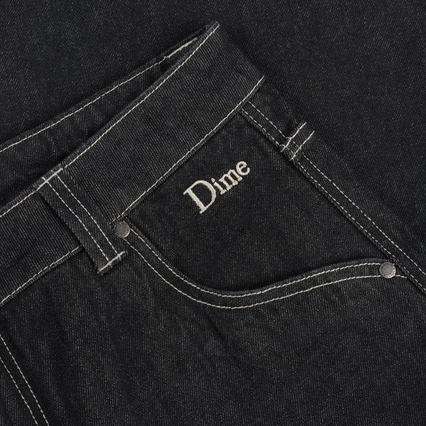 Dime Classic Baggy Denim Pants - Black Washed - Front Close Up