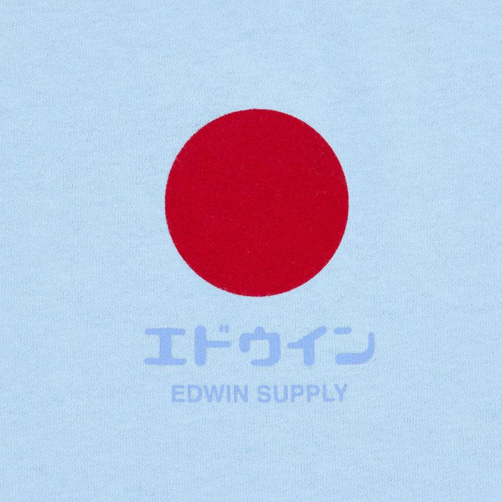 Edwin Japanese Sun Supply Tee - Placid Blue Garment Washed - Front Close Up