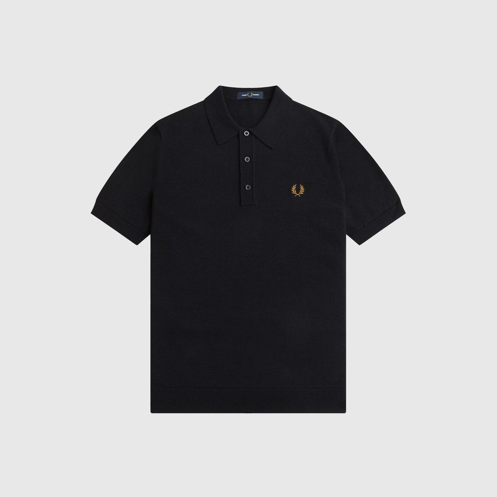 Fred Perry Classic Knitted Shirt - Navy - Front