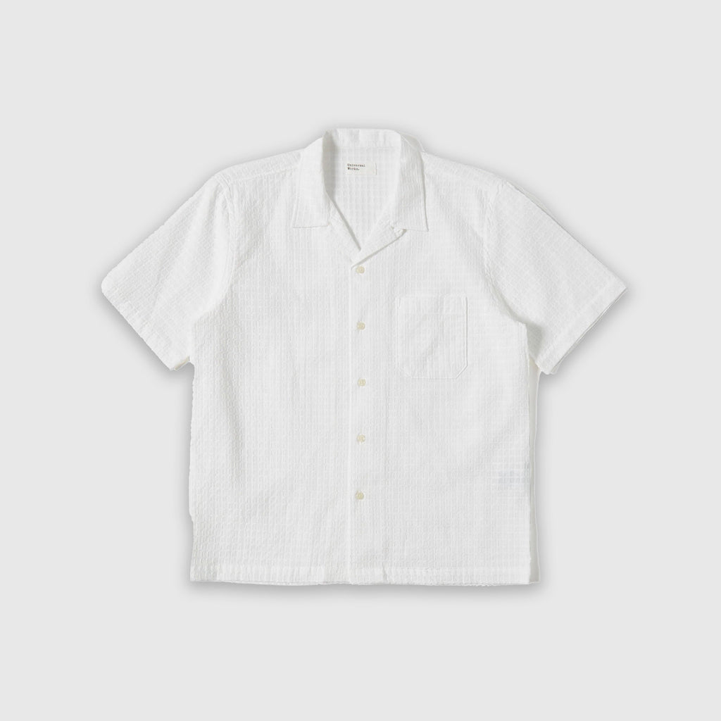 Universal Works Road Shirt - White Delos Cotton - Front
