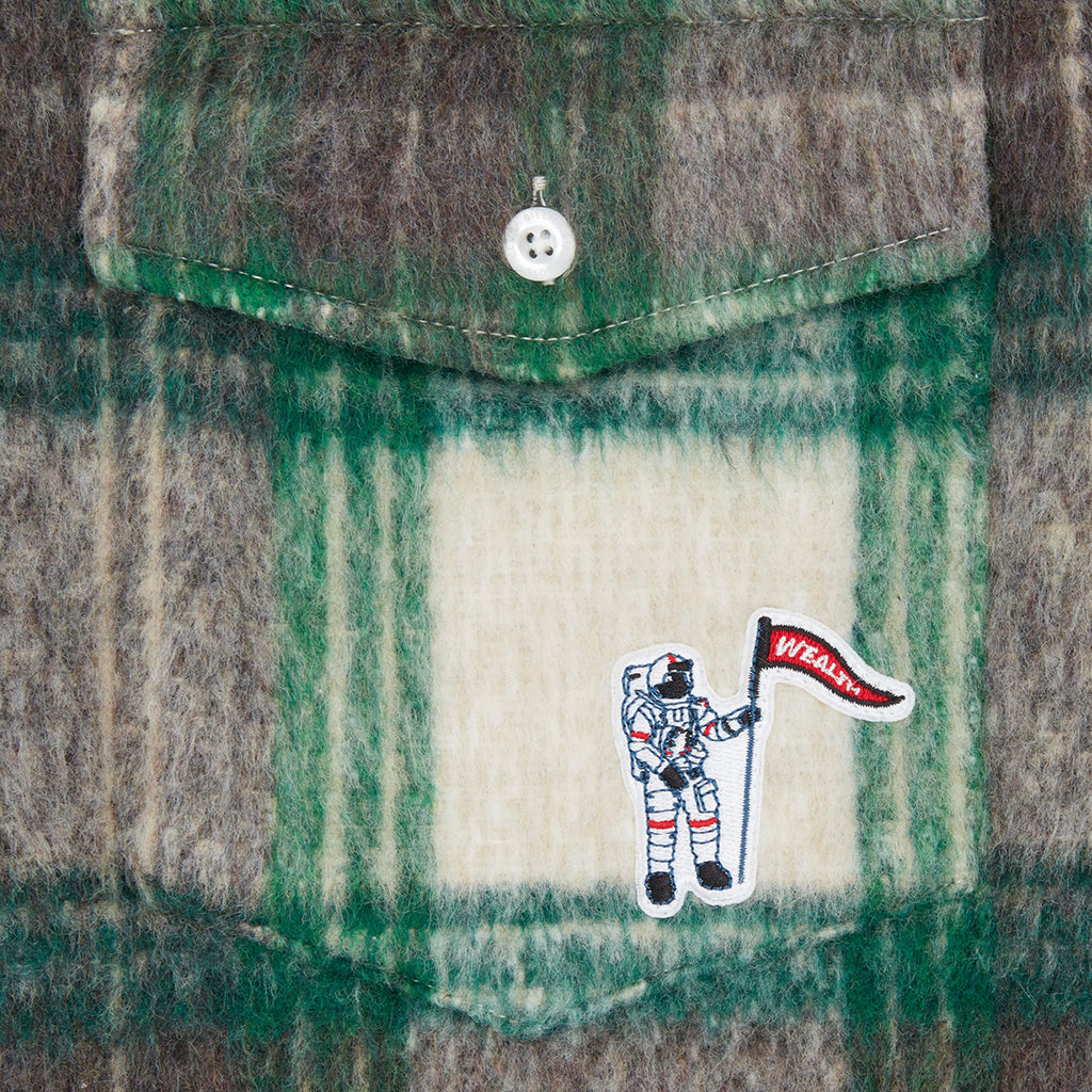Billionaire Boys Club Heart & Mind Check Overshirt - Green Check - Front Close Up