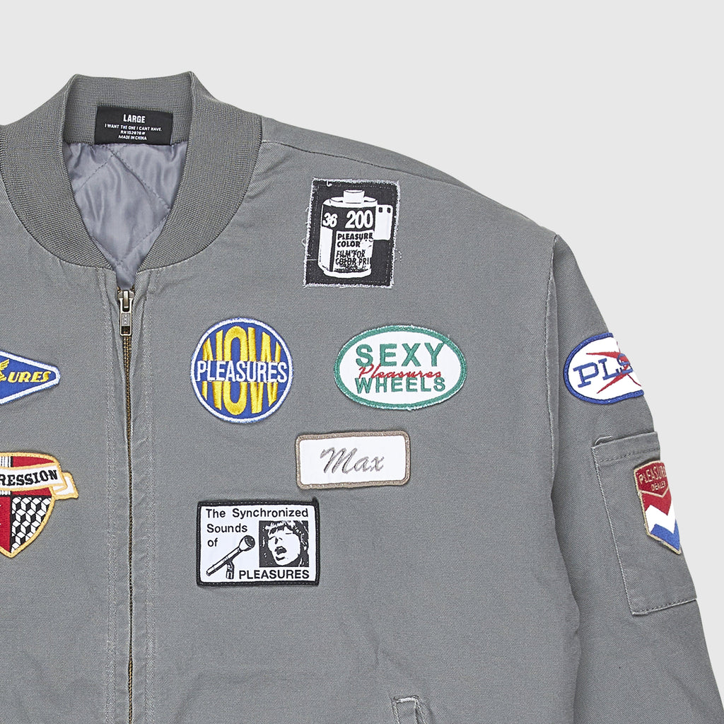 Pleasures Worms Mechanic Jacket - Grey Front Chest Patches