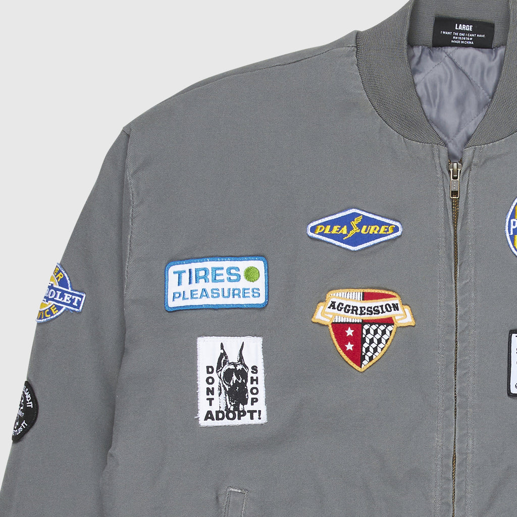 Pleasures Worms Mechanic Jacket - Grey Front Chest Patches