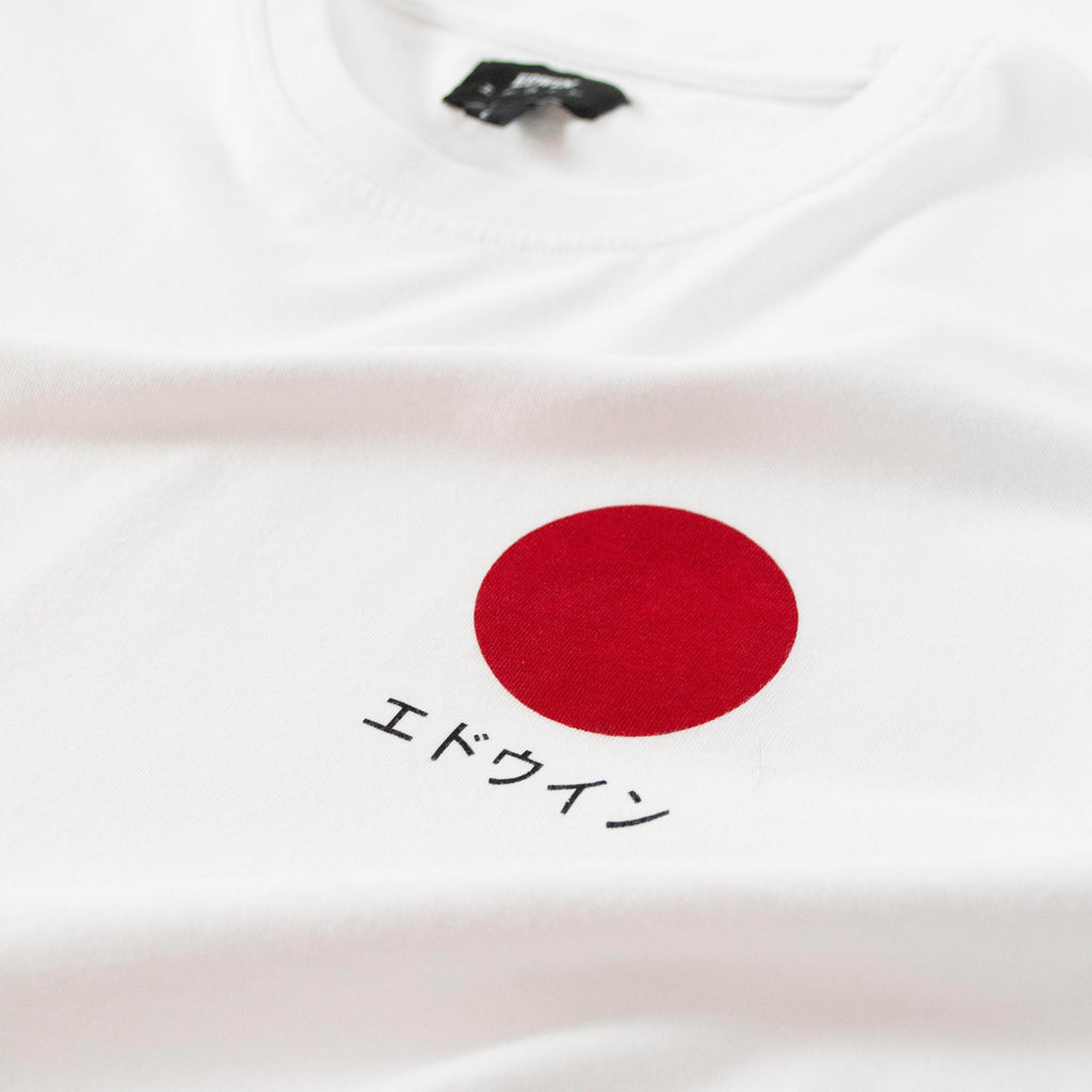 Edwin SS Japanese Sun - White Garment Washed Logo Close Up