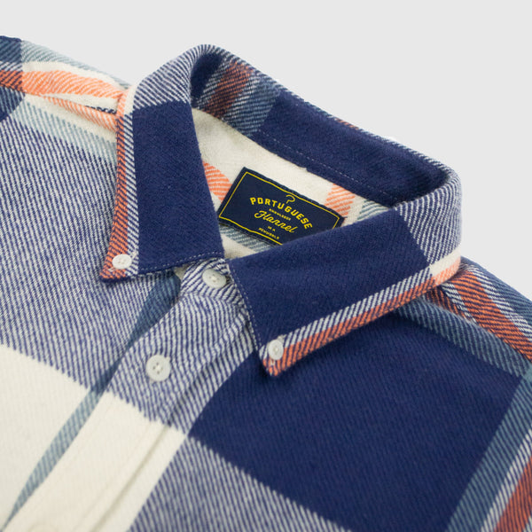 Portuguese Flannel Tape ESP Shirt - White / Blue - Front Close Up