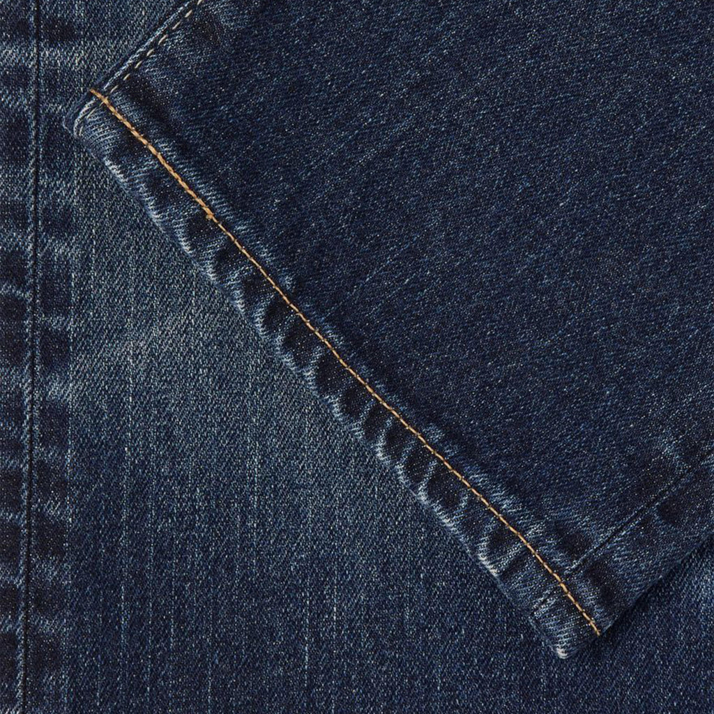 Edwin Regular Tapered Kaihara, Pure Indigo Stretch Denim - Blue Mid Dark Used - Close Up