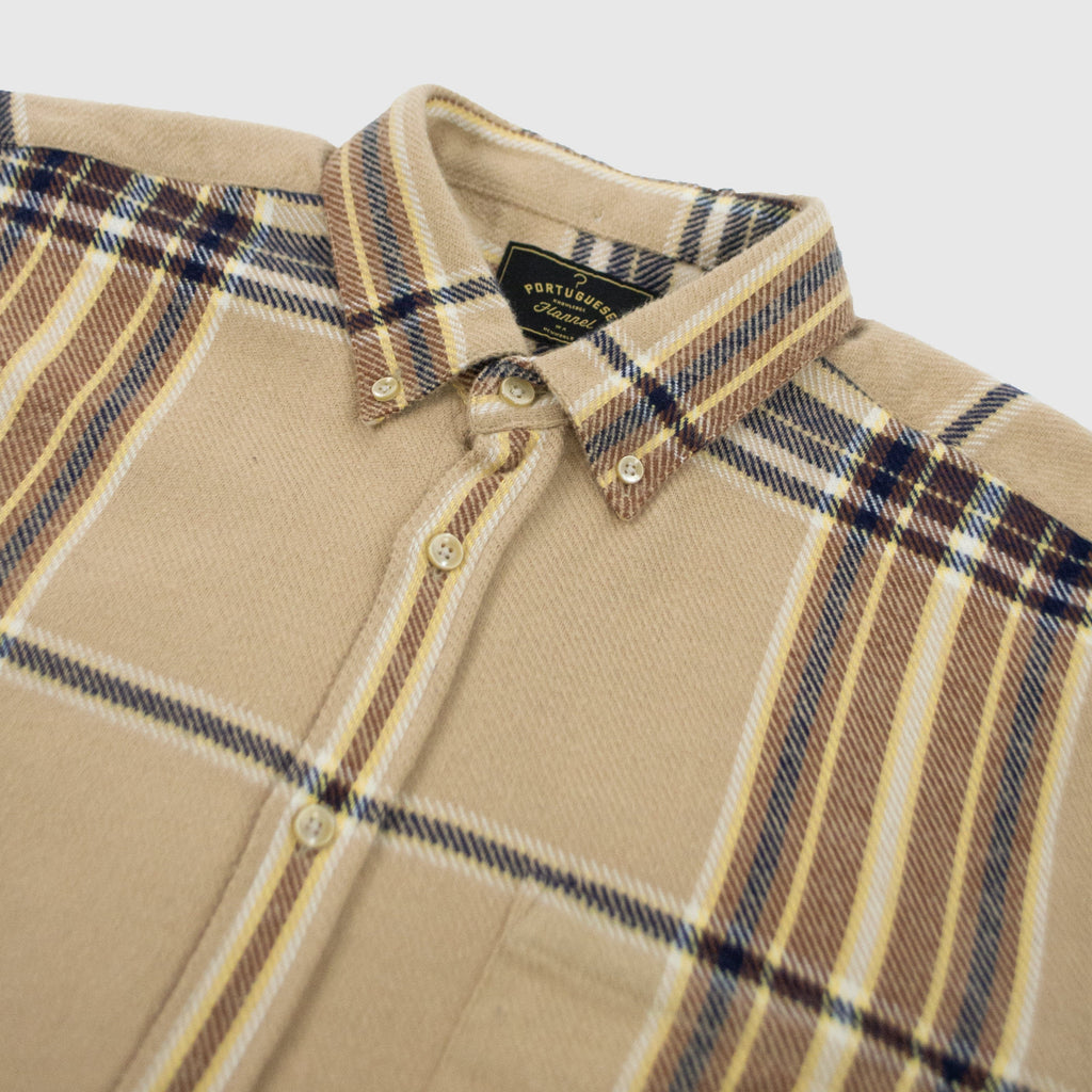 Portuguese Flannel Hazelnut Check ESP Shirt - Beige - Front Close Up