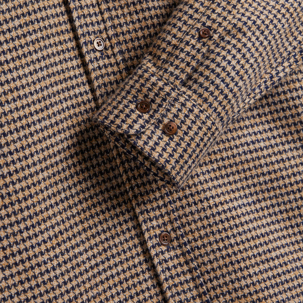 Portuguese Flannel Abstract Pied Poule Shirt - Navy - Front Close Up