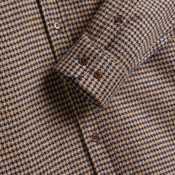 Portuguese Flannel Abstract Pied Poule Shirt - Navy - Front Close Up
