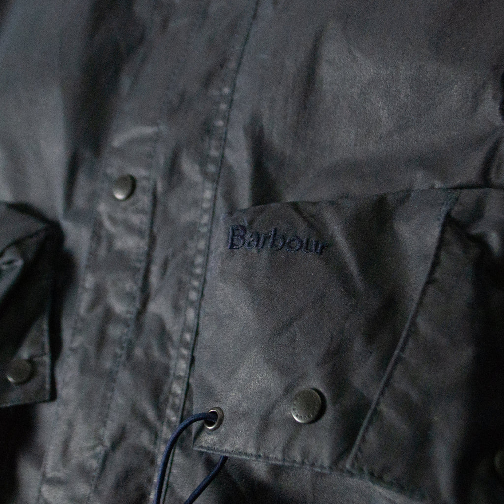 Barbour Modified Short Durham Wax Jacket - Navy - Front Close Up
