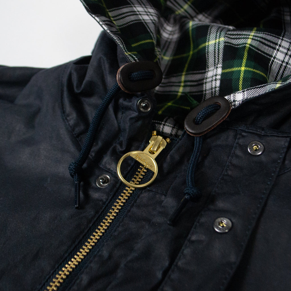 Barbour Modified Short Durham Wax Jacket - Navy - Front Close Up