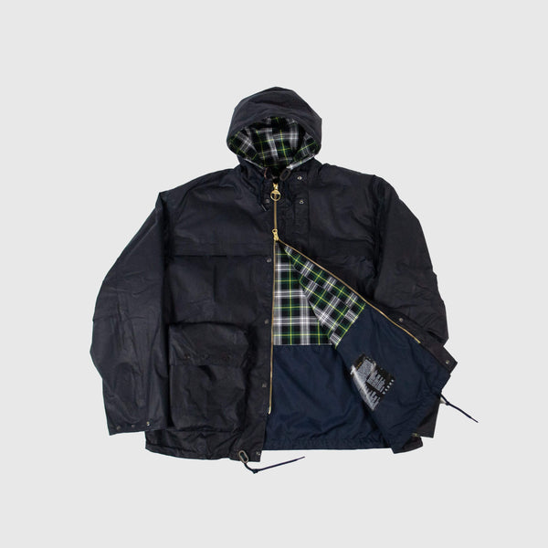 Barbour Modified Short Durham Wax Jacket - Navy - Front Open