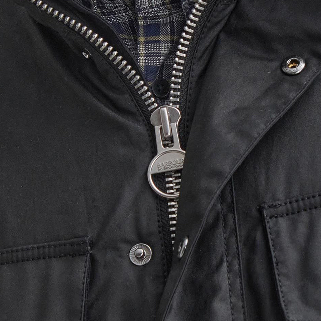Barbour Brunton Waxed Jacket - Black - Front Close Up