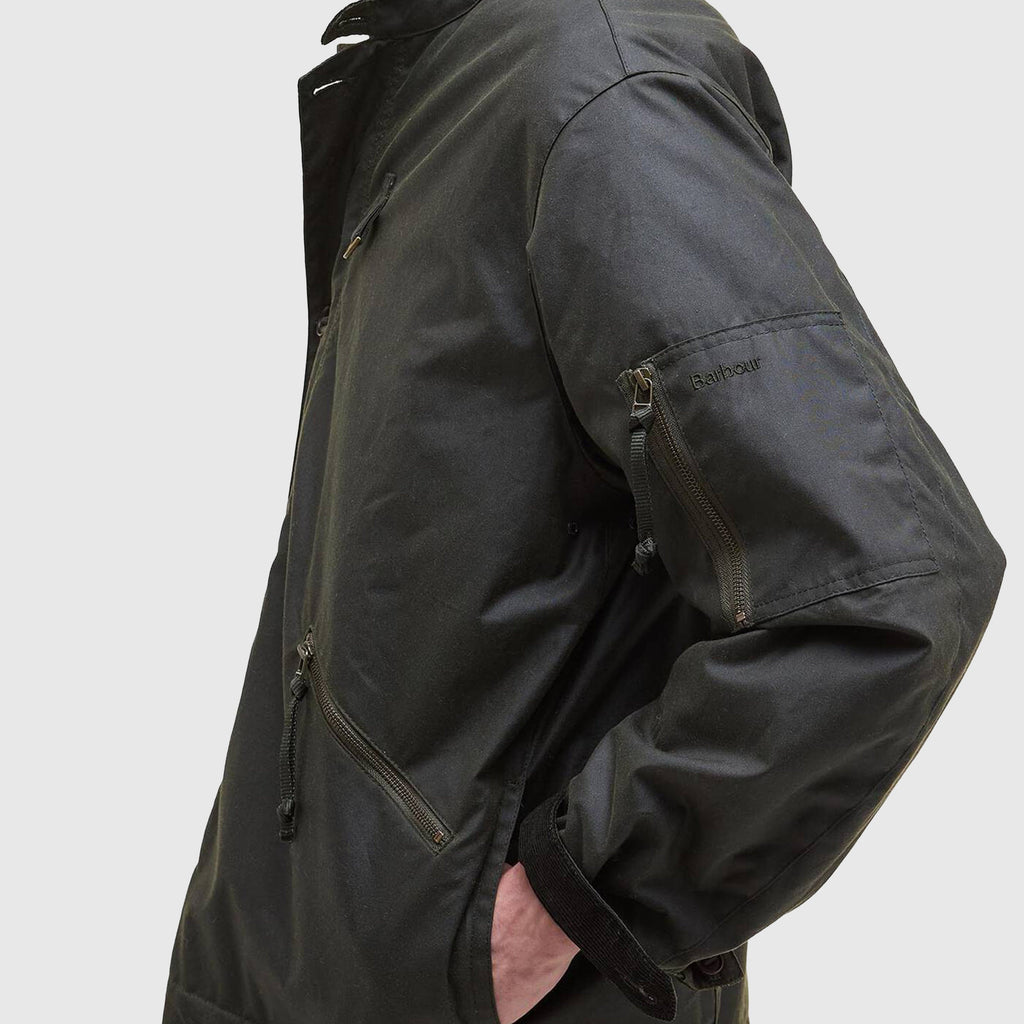 Barbour Hanger Wax Deck Jacket - Archive Olive - Front Close Up