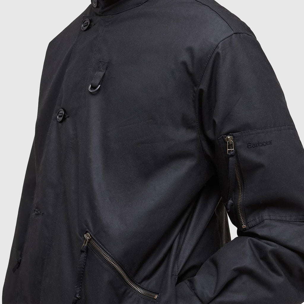 Barbour Hanger Wax Deck Jacket - Black - Close Up