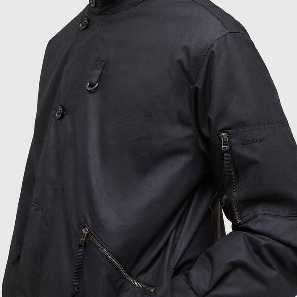 Barbour Hanger Wax Deck Jacket - Black - Close Up