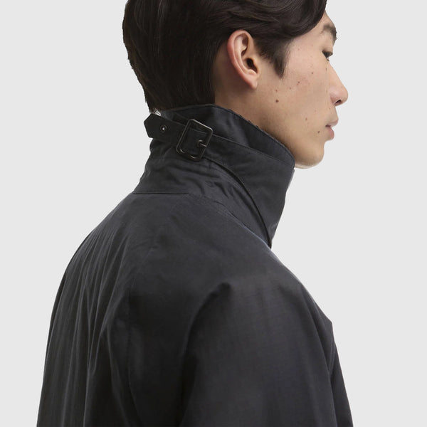 Barbour Heritage + Modified Beaufort Spectator Wax Jacket - Navy - Collar Close Up