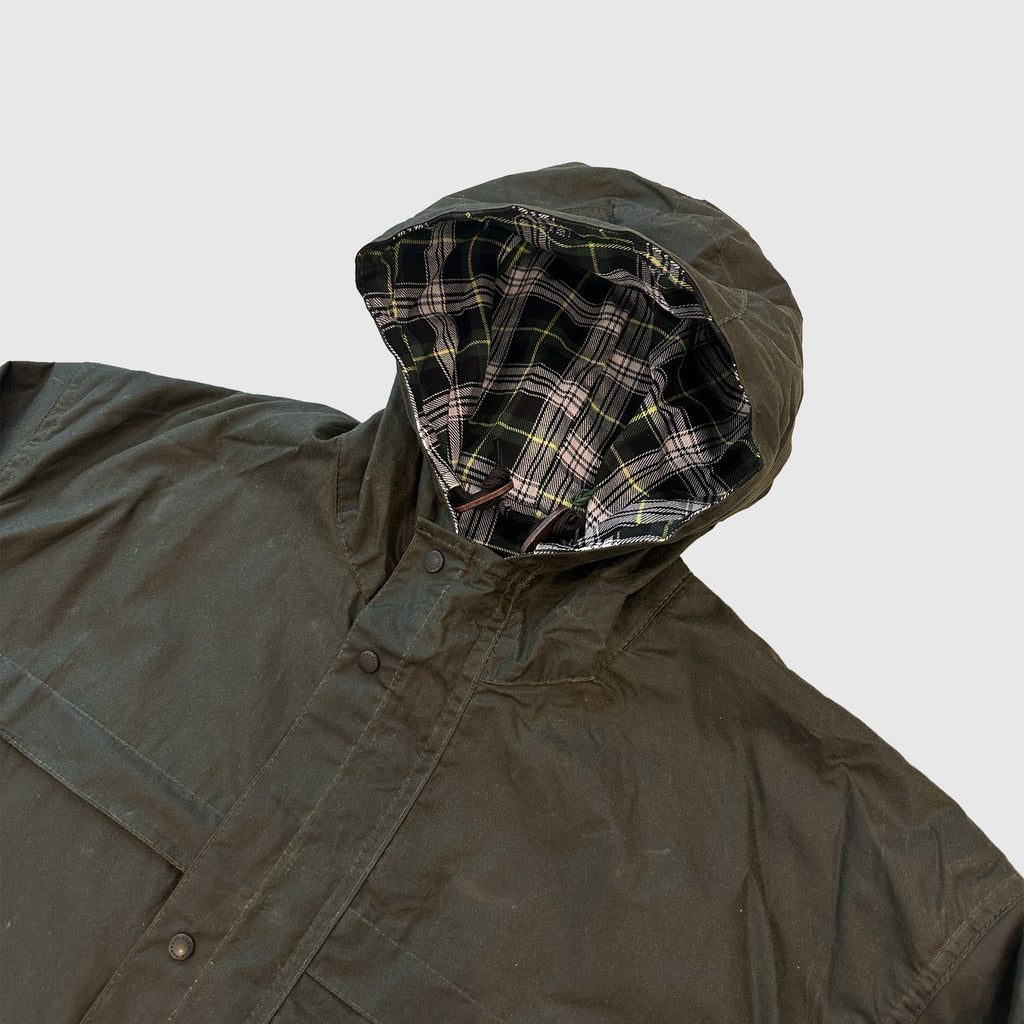 Barbour Modified Short Durham Wax Jacket - Archive Olive - Front Close Up