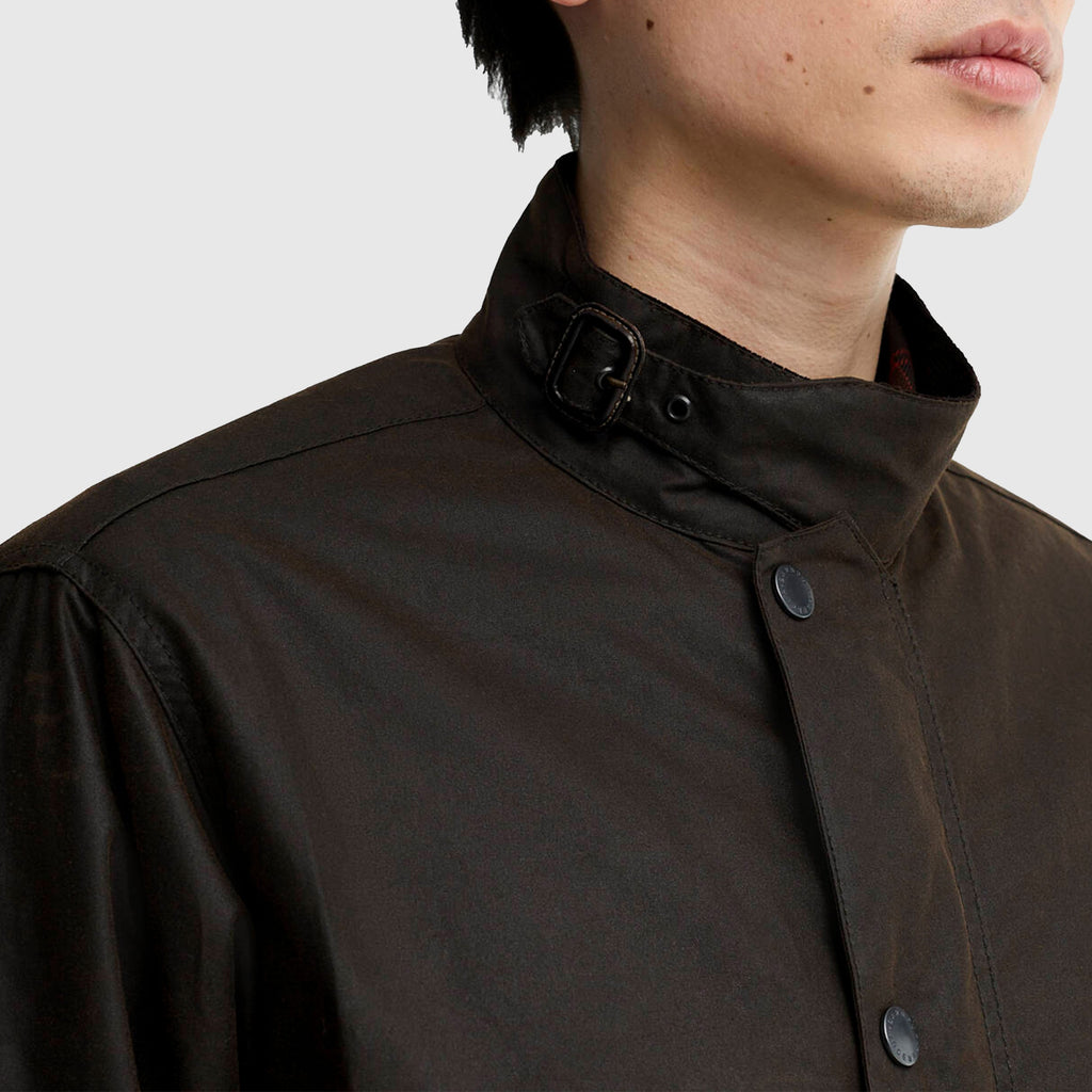 Barbour Modified Ursula Waxed Jacket - Dark Brown - Front Close Up