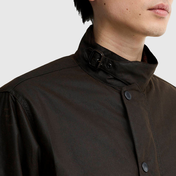 Barbour Modified Ursula Waxed Jacket - Dark Brown - Front Close Up