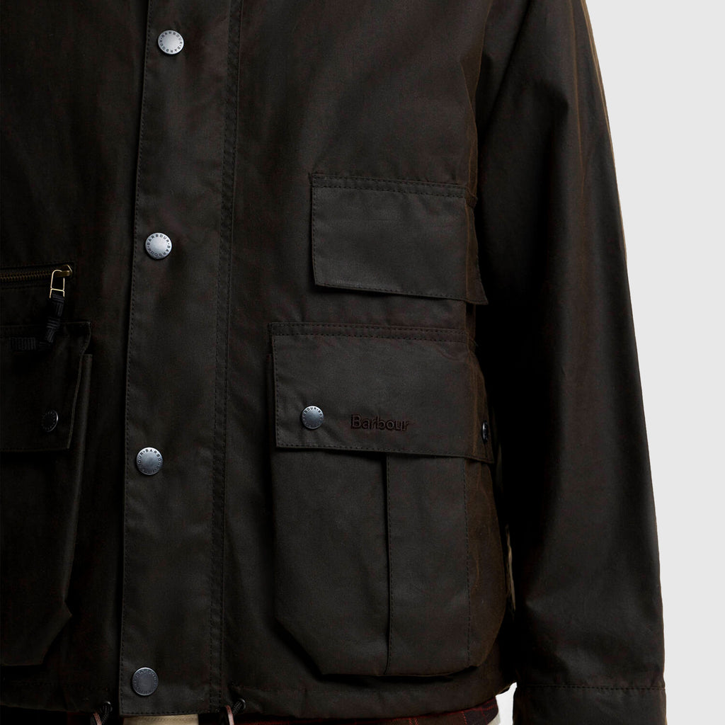 Barbour Modified Ursula Waxed Jacket - Dark Brown - Front Close Up