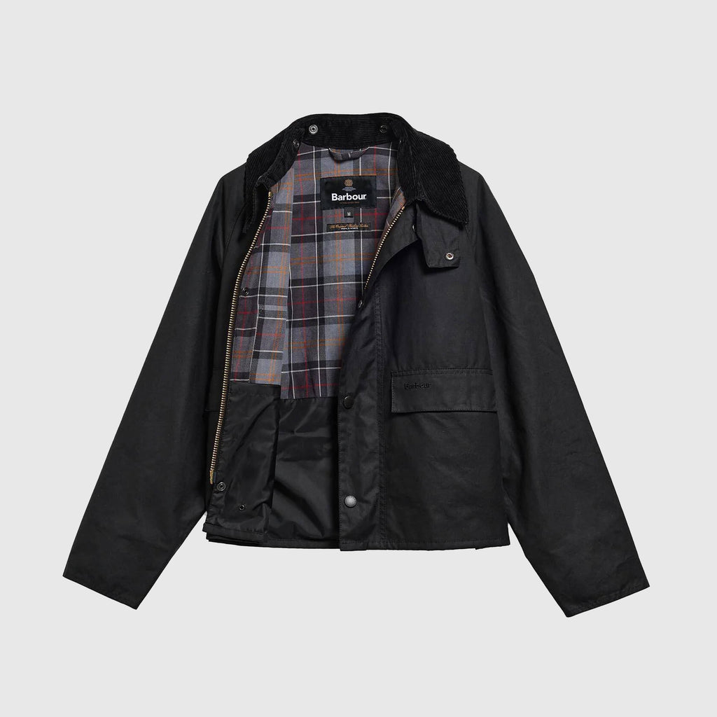 Barbour Spey Wax Jacket - Black - Front Open