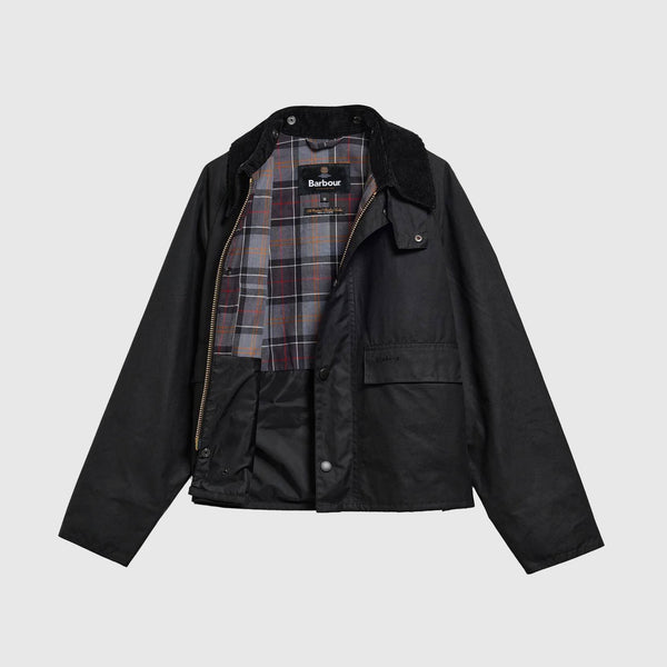 Barbour Spey Wax Jacket - Black - Front Open