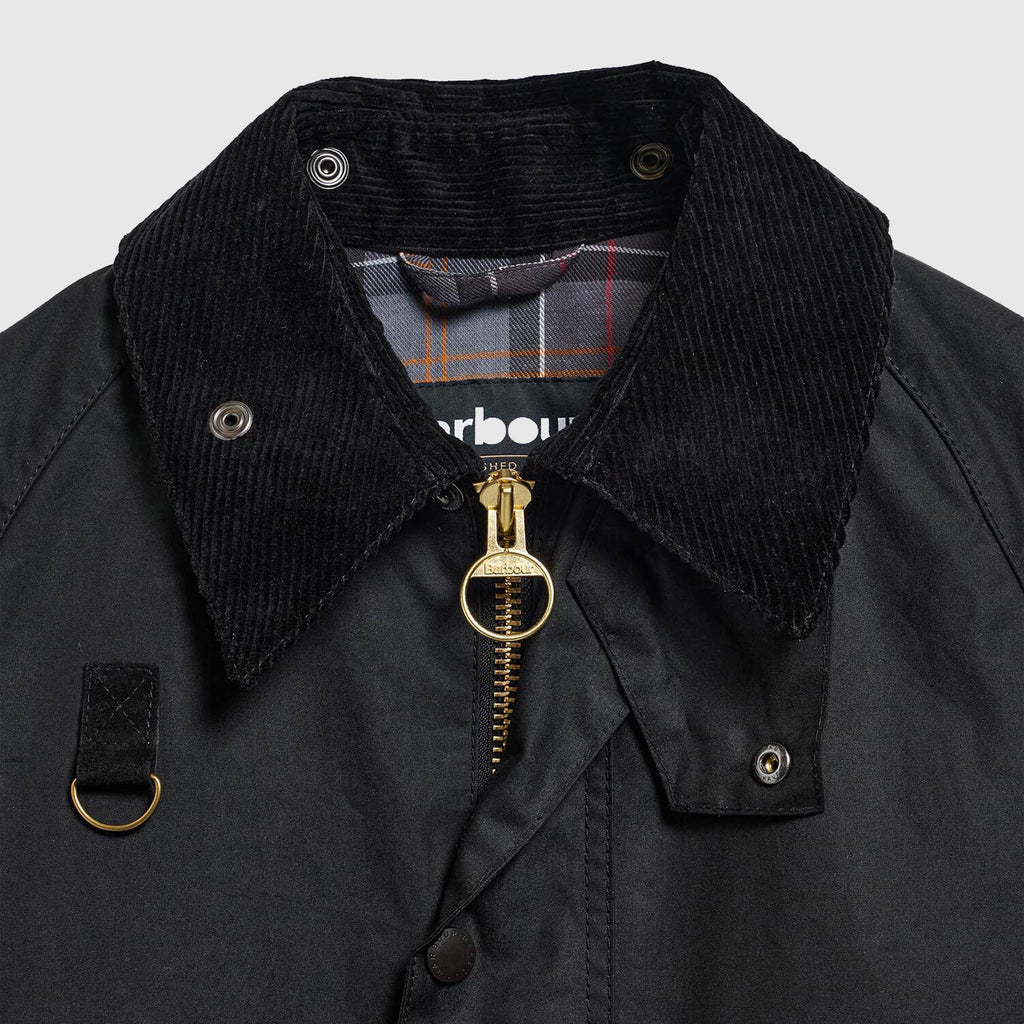 Barbour Spey Wax Jacket - Black - Front Close Up