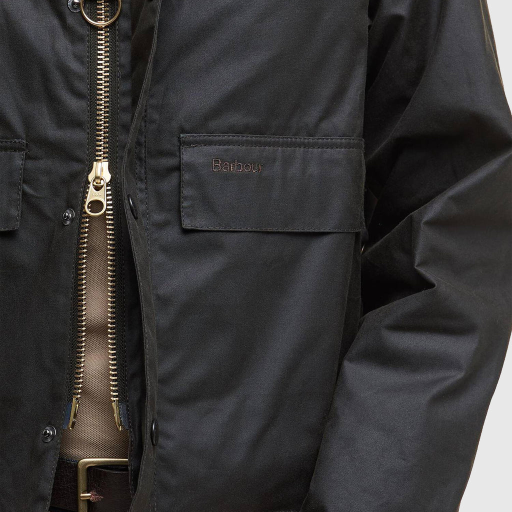 Barbour Spey Wax Jacket - Olive - Front Close Up