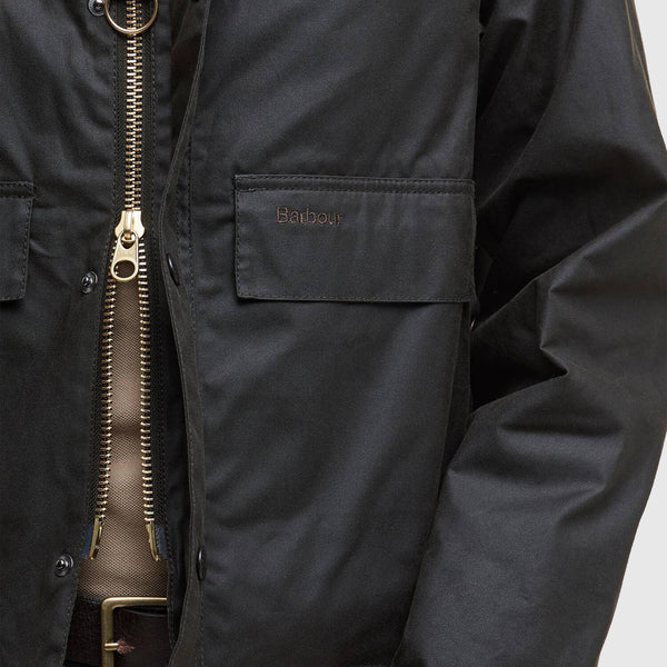 Barbour Spey Wax Jacket - Olive - Front Close Up