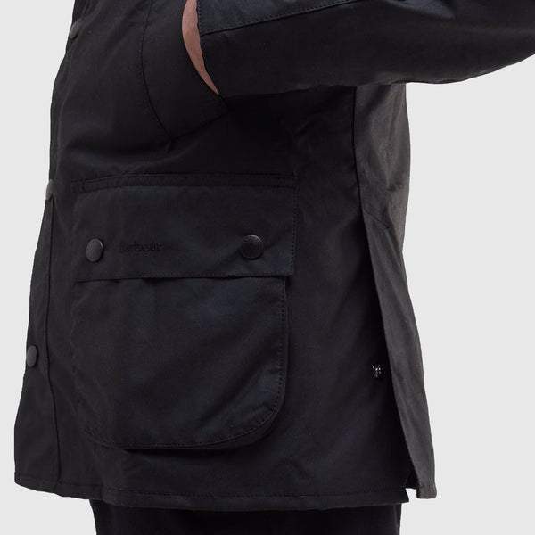 Barbour Ashby Wax Jacket - Black - Close Up