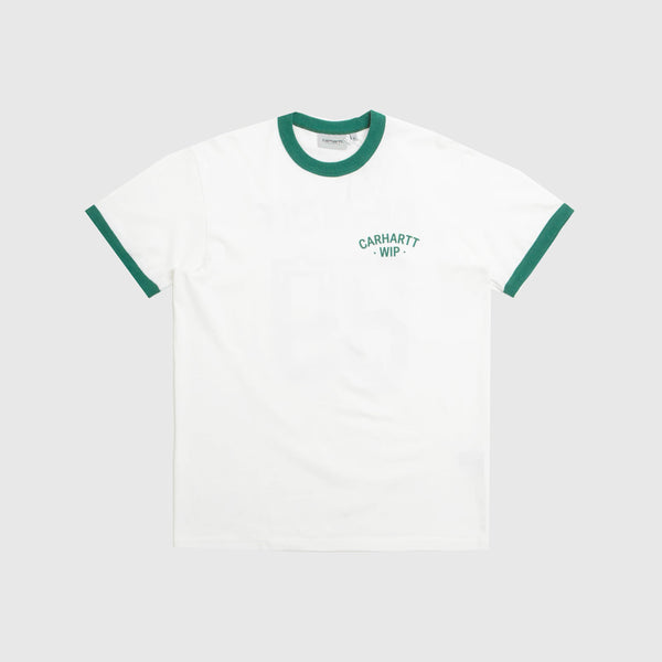 Carhartt WIP S/S 89 Ringer Tee - White / Rainforest - Front