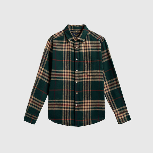 Portuguese Flannel Cervo Shirt - Green / Tan / Red - Front