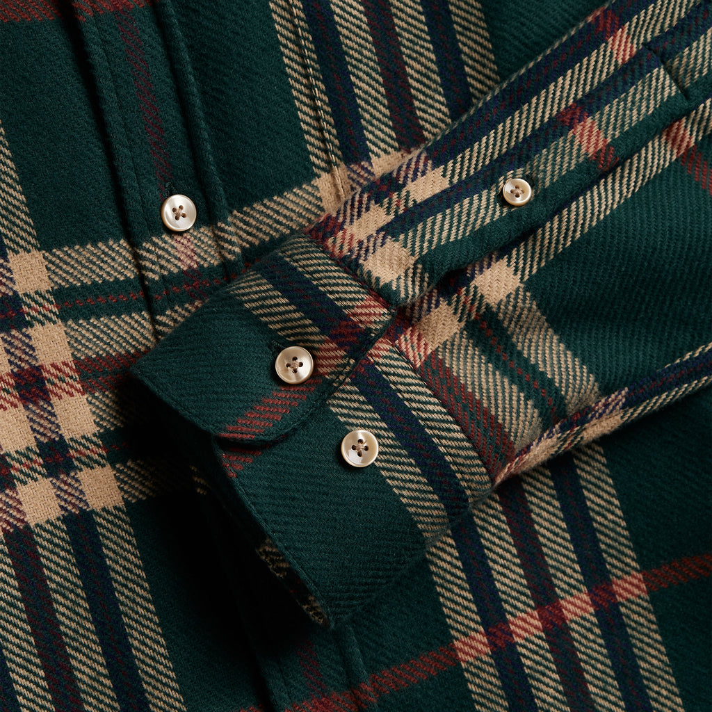 Portuguese Flannel Cervo Shirt - Green / Tan / Red - Front Close Up