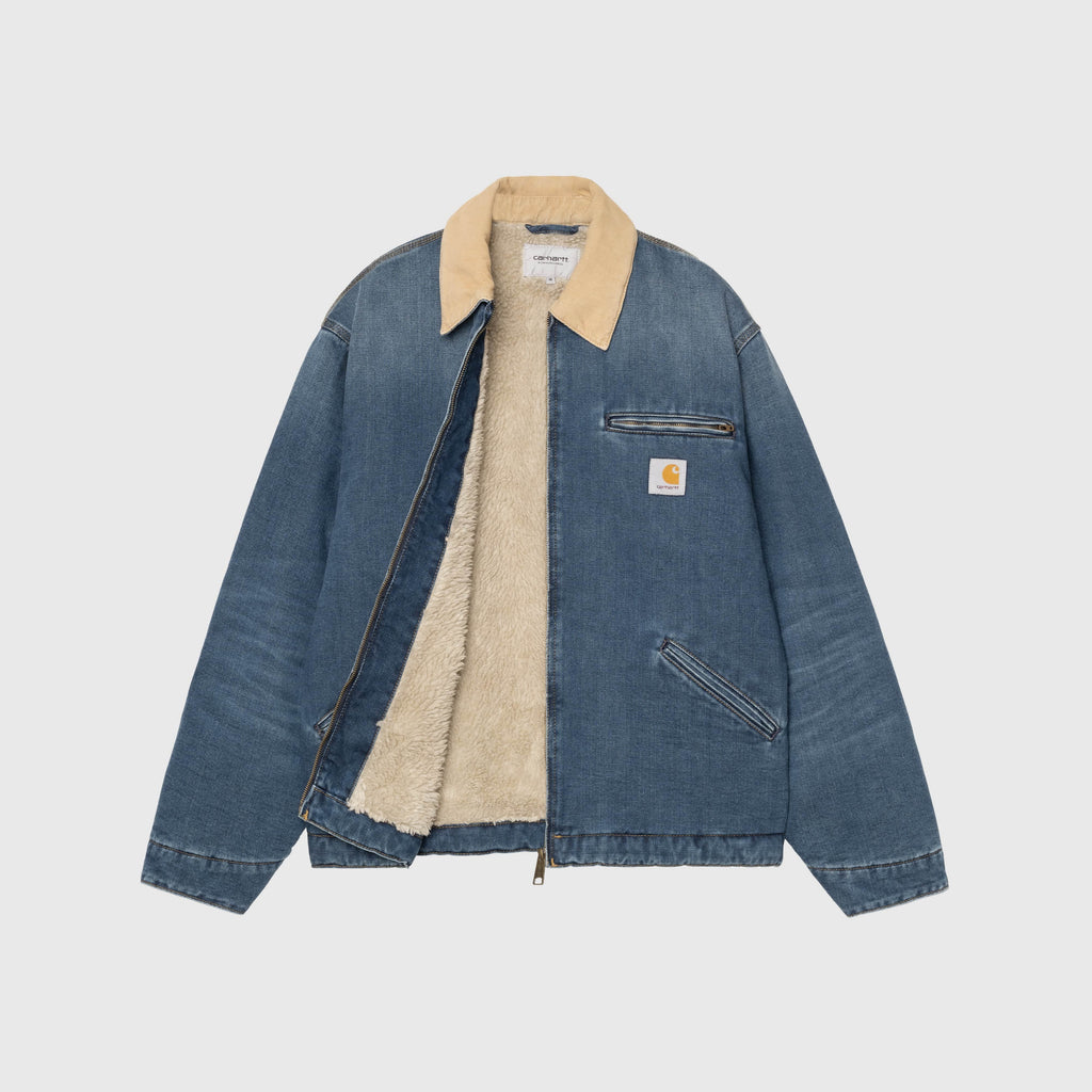 Carhartt WIP OG Detroit Jacket - Blue Dusty H Brown Dark Used Wash - Front Open