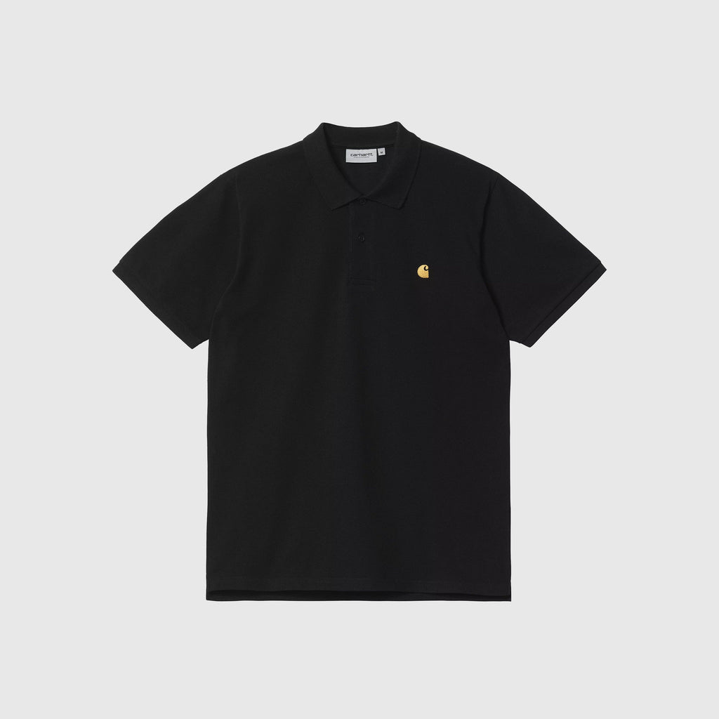 Carhartt WIP S/S Chase Pique Polo - Black / Gold - Front