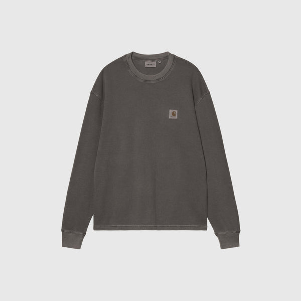 Carhartt WIP L/S Vista Waffle T Shirt - Black Garment Dyed - Front