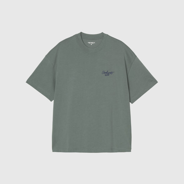 Carhartt WIP S/S Signature Script Tee - Silver Pine / Jupiter - Front