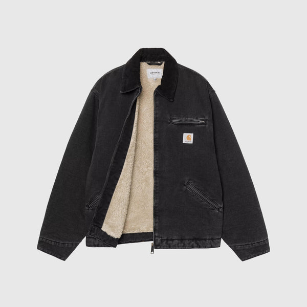 Carhartt WIP OG Detroit Jacket - Black / Black Stone Washed - Front Open