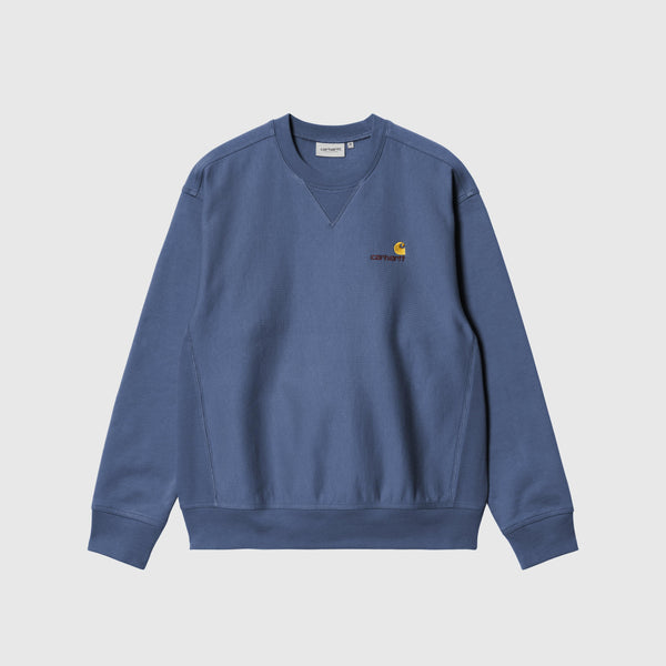 Carhartt WIP American Script Sweat - Blue Iris - Front