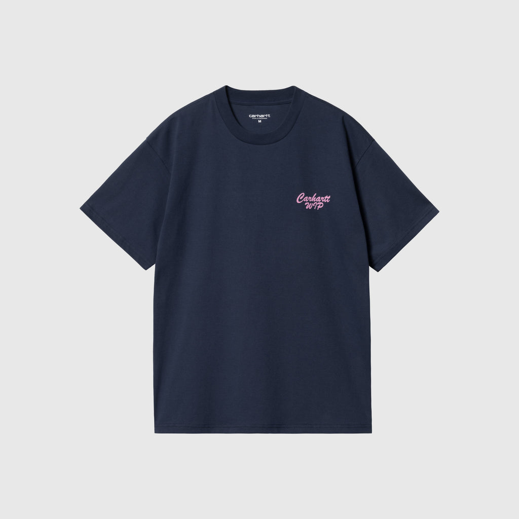 Carhartt WIP Friendship T Shirt - Air Force Blue / Light Pink - Front