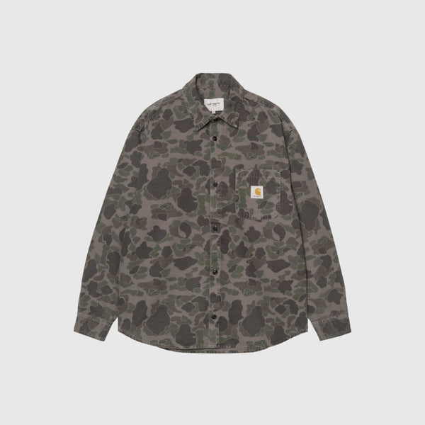 Carhartt L/S Duck Shirt - Camo Duck / Green / Porphyr Front
