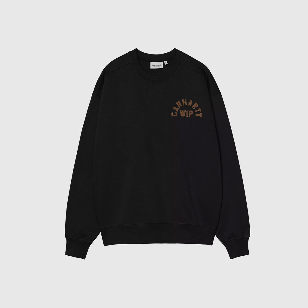 Carhartt WIP Arch Script Sweat - Black / Hamilton Brown Stone Washed - Front