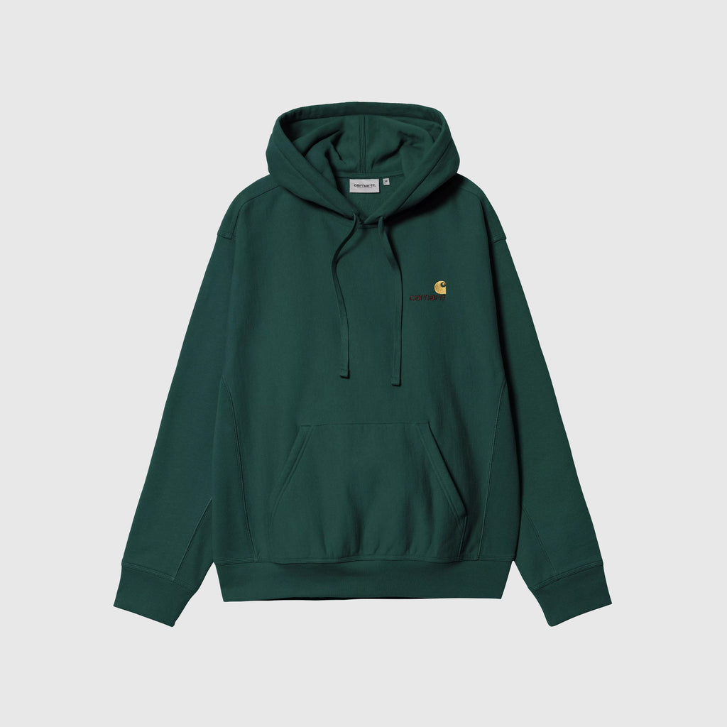 Carhartt WIP Hooded American Script Sweat - Kale Green - Front