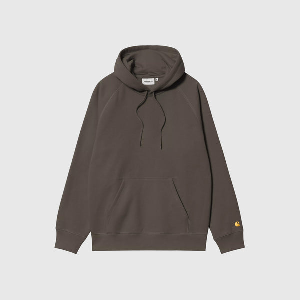 Carhartt WIP Hooded Chase Sweat - Shungite / Gold - Front