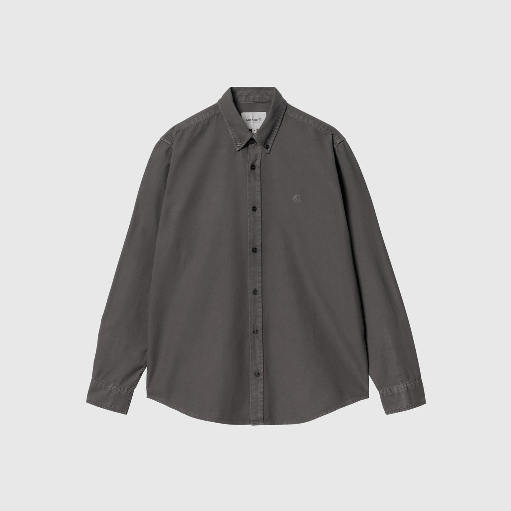 Carhartt WIP L/S Bolton Shirt - Graphite Garment Dyed - Front