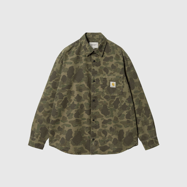 Carhartt WIP L/S Duck Shirt - Camo Duck Green / Office Green Garment Dyed - Front