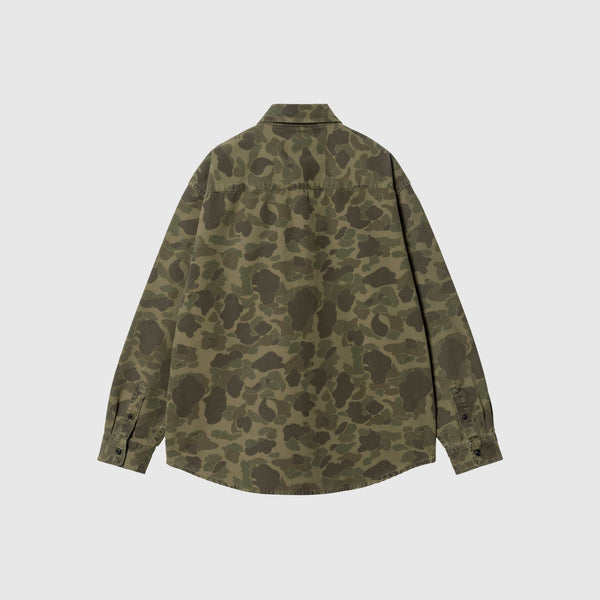 Carhartt WIP L/S Duck Shirt - Camo Duck Green / Office Green Garment Dyed - Back