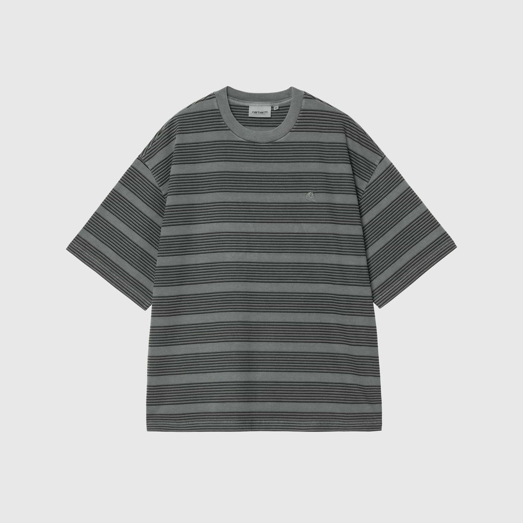 Carhartt WIP S/S Hanson Tee - Hanson Stripe / Kale Green Garment Dyed - Front