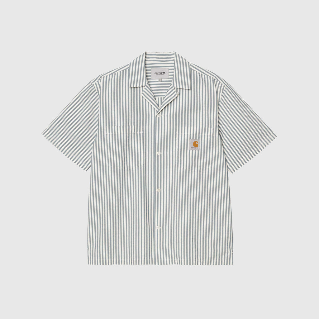 Carhartt WIP S/S Leavel Shirt - Leavel Stripe / Blue River - Front